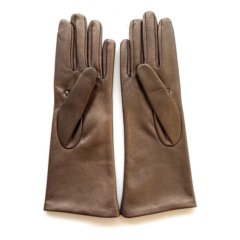 Gants en Cuir d'Agneau Bronze Coline Doublés en Soie.
