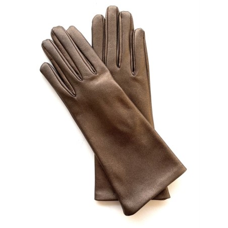 Gants en Cuir d'Agneau Bronze Coline Doublés en Soie.