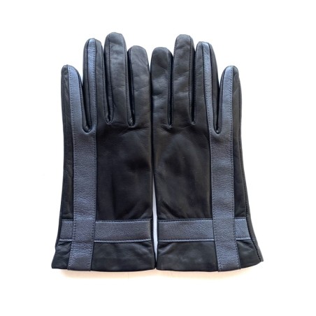 Gants Cuir d'Agneau Noir Metallic Géométria Doublés soie.