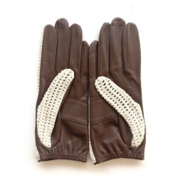 Gants en Cuir et Crochet Coton Havane Constance Non Doublés.