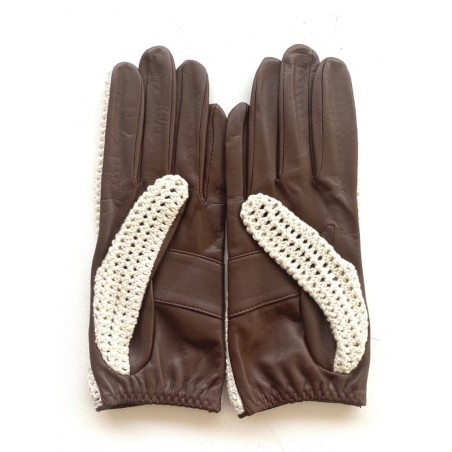 Gants en Cuir et Crochet Coton Havane Constance Non Doublés.