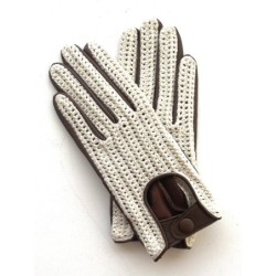 Gants en Cuir et Crochet Coton Havane Constance Non Doublés.