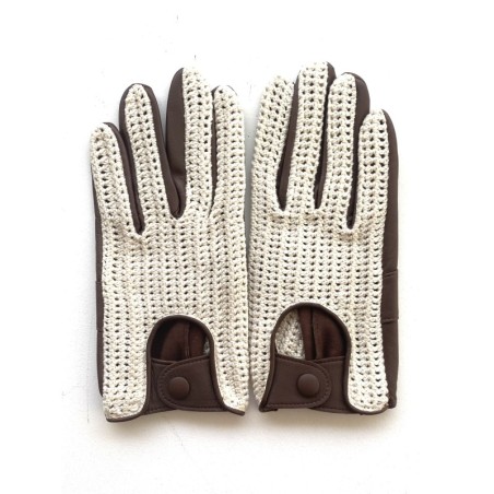 Gants en Cuir d'Agneau Crochet Coton Havane Beige Augustin Non doublés