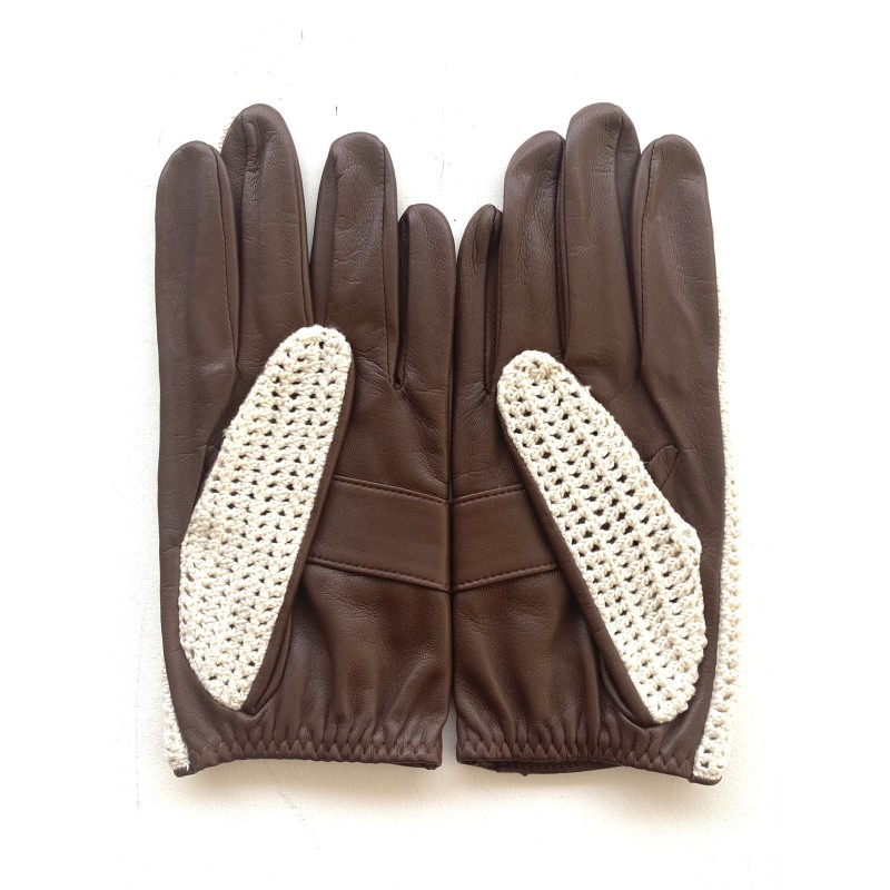 Gants en Cuir d'Agneau Crochet Coton Havane Beige Augustin Non doublés