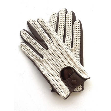 Gants en Cuir d'Agneau Crochet Coton Havane Beige Augustin Non doublés