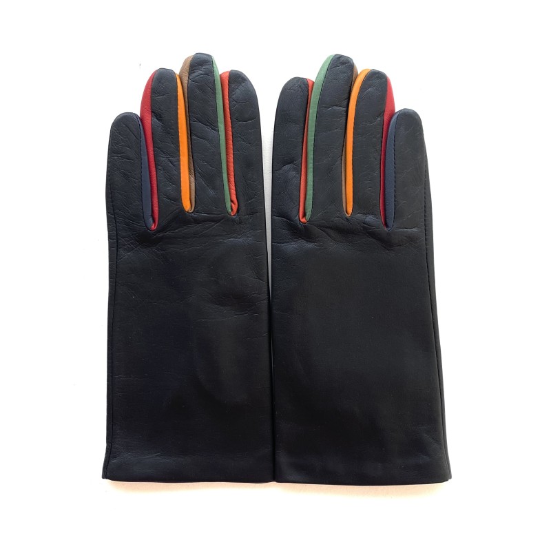 Gants en Cuir d'Agneau Noir Améthyste Carla Doublés Soie.