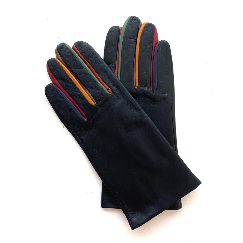 Gants en Cuir d'Agneau Noir Améthyste Carla Doublés Soie.