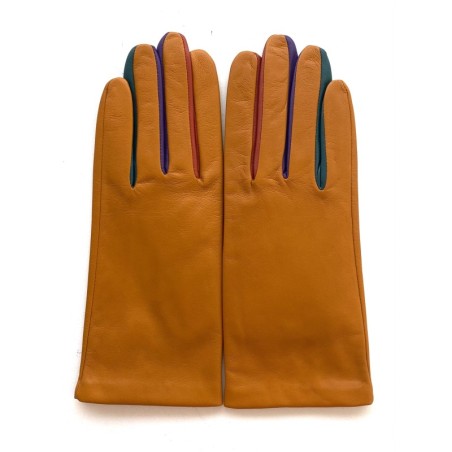 Gants en Cuir d'Agneau Maïs Multicolore Carla Doublés Soie.