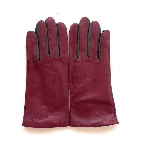 Gants en Cuir d'Agneau Framboise Gris Colombe Doublés Soie.