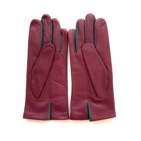 Gants en Cuir d'Agneau Framboise Gris Colombe Doublés Soie.