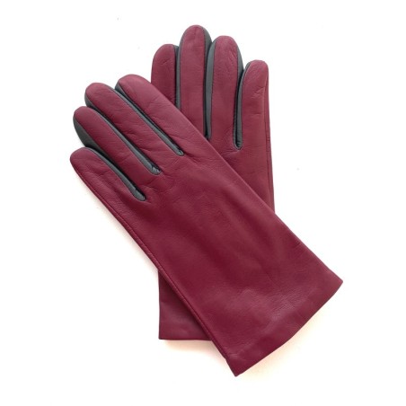 Gants en Cuir d'Agneau Framboise Gris Colombe Doublés Soie.