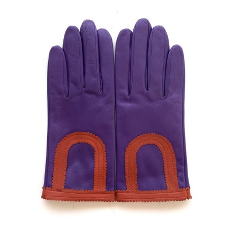 Gants en Cuir d'Agneau Améthyste Orange Suzana Doublés Soie.