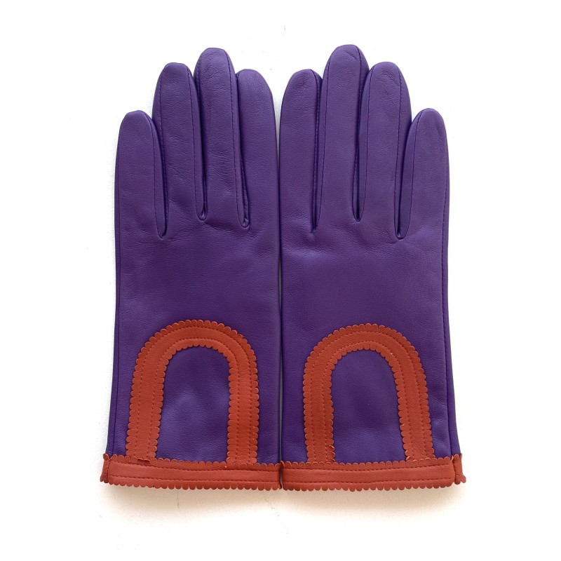 Gants en Cuir d'Agneau Améthyste Orange Suzana Doublés Soie.