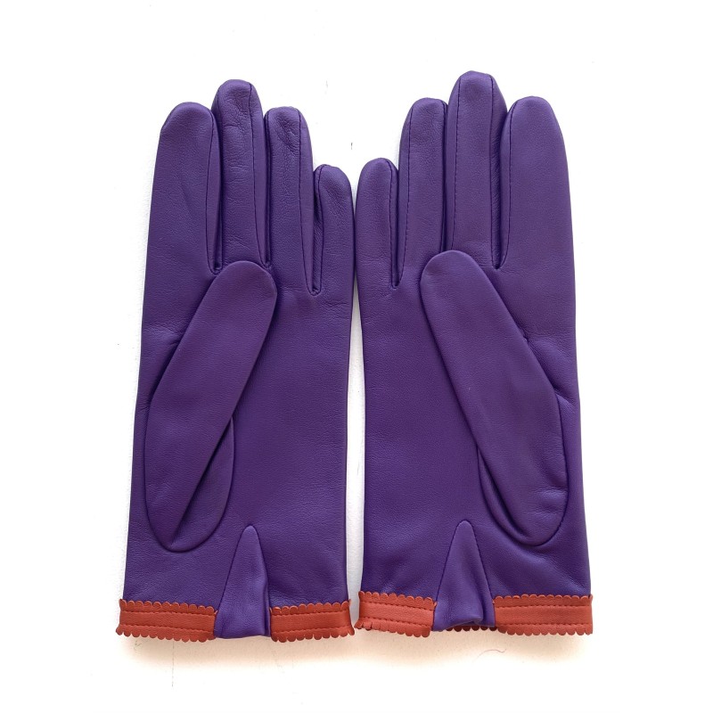 Gants en Cuir d'Agneau Améthyste Orange Suzana Doublés Soie.