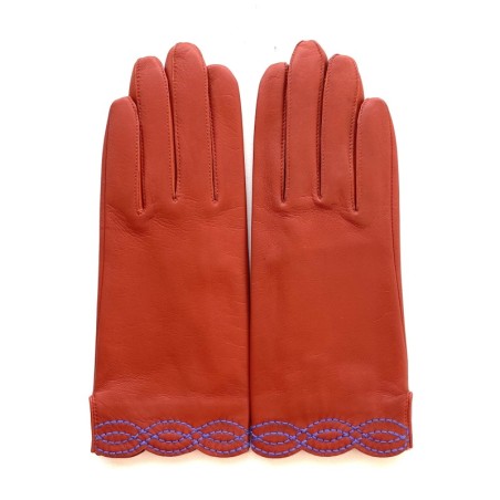 Gants en Cuir d'Agneau Orange Améthyste Emilia Doublés Soie.