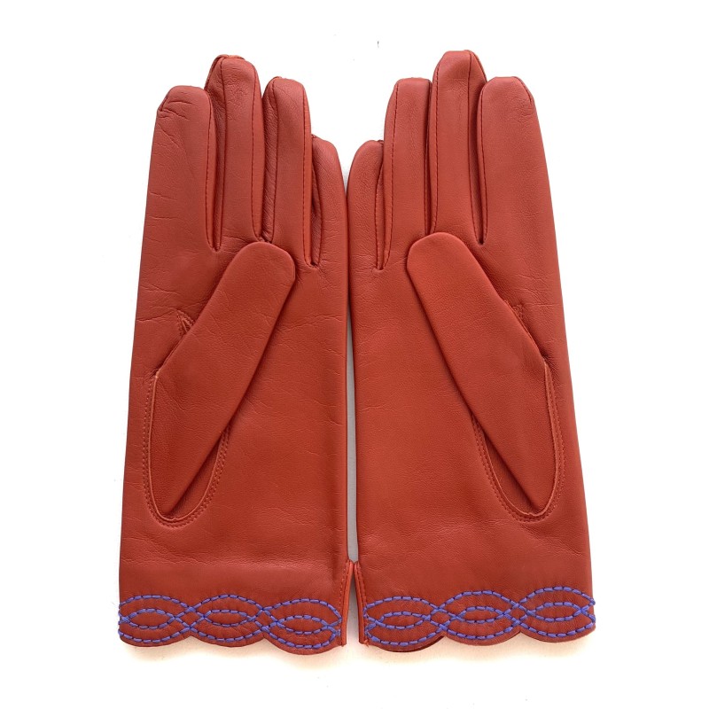 Gants en Cuir d'Agneau Orange Améthyste Emilia Doublés Soie.