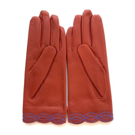 Gants en Cuir d'Agneau Orange Améthyste Emilia Doublés Soie.
