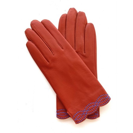 Gants en Cuir d'Agneau Orange Améthyste Emilia Doublés Soie.