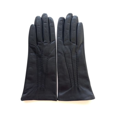 Gants en Cuir d'Agneau Noir Célia Doublés Soie.