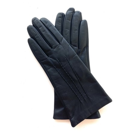 Gants en Cuir d'Agneau Noir Célia Doublés Soie.