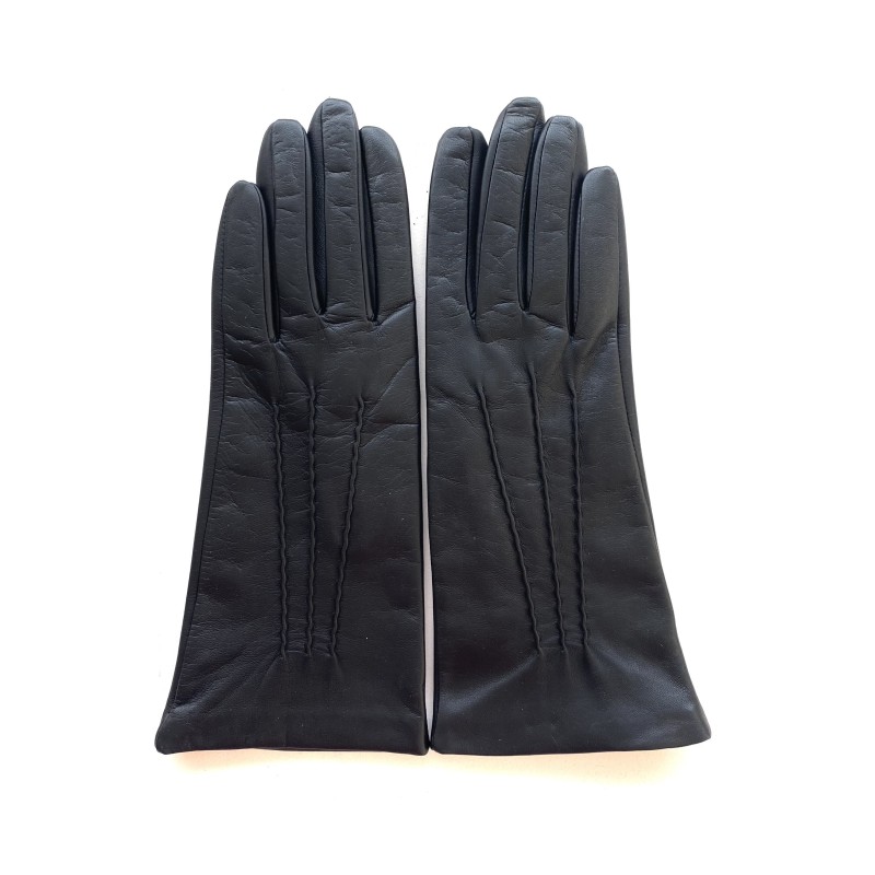 Gants en Cuir d'Agneau Noir Célia Doublés Soie.