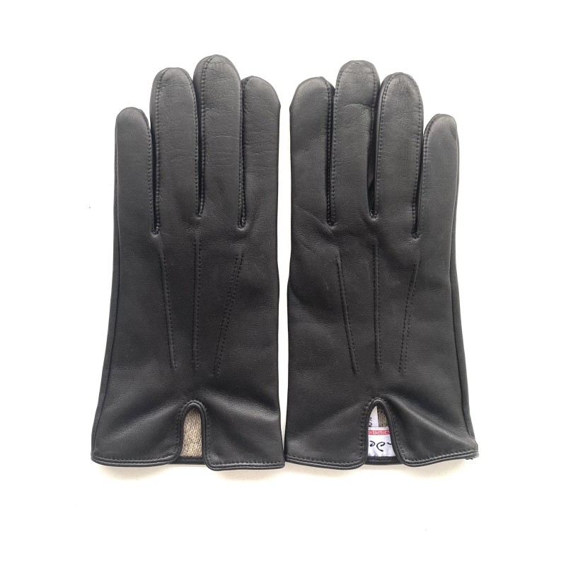 Gants en Cuir d'Agneau Noir Cowboy Doublés Soie.