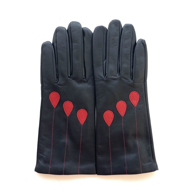 Gants en Cuir d'Agneau Noir Rouge Palla Doublés Soie.