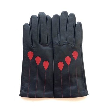 Gants en Cuir d'Agneau Noir Rouge Palla Doublés Soie.