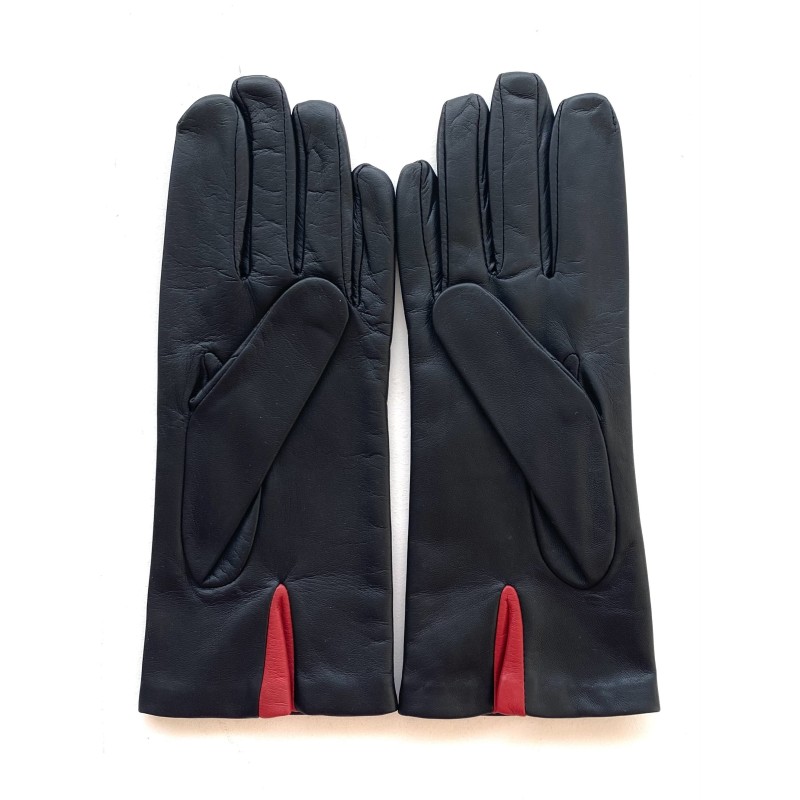 Gants en Cuir d'Agneau Noir Rouge Palla Doublés Soie.
