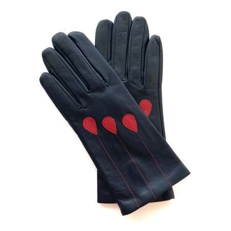 Gants en Cuir d'Agneau Noir Rouge Palla Doublés Soie.