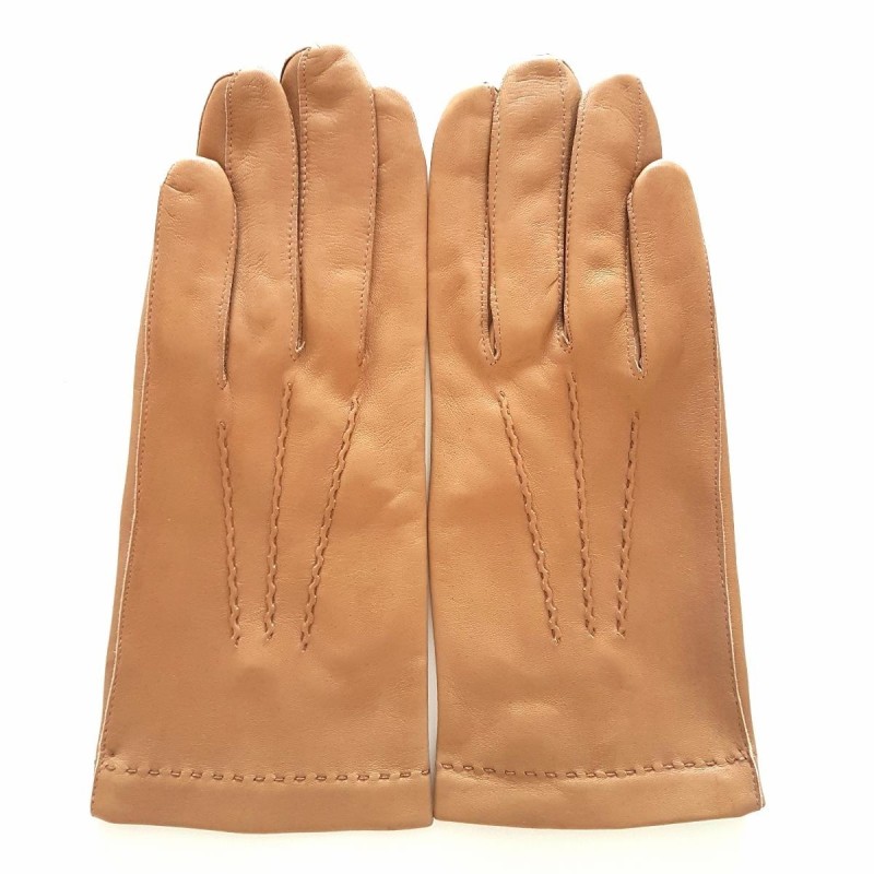 Gants en Cuir d'Agneau Biscuit Clair Henri Doublure Soie.