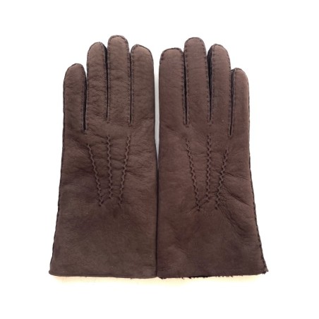 Gants en Cuir d'Agneau Lainé Chocolat Jivago.