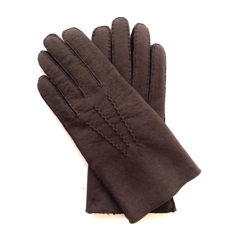 Gants en Cuir d'Agneau Lainé Chocolat Jivago.