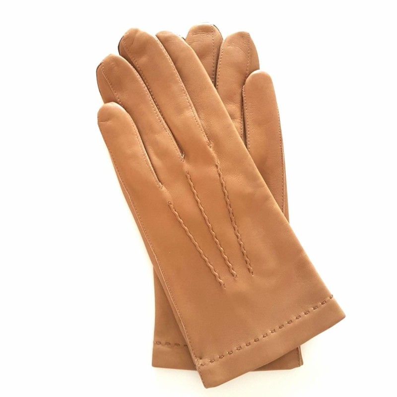 Gants en Cuir d'Agneau Biscuit Clair Henri Doublure Soie.