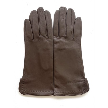 Gants en Cuir d'Agneau Brun Violette Non Doublés.
