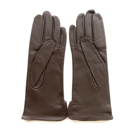 Gants en Cuir d'Agneau Brun Violette Non Doublés.