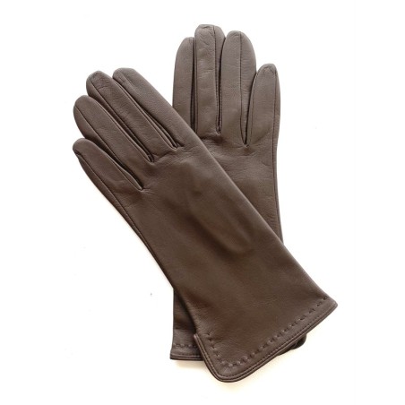 Gants en Cuir d'Agneau Brun Violette Non Doublés.