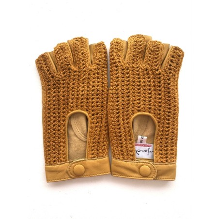 Mitaines en Cuir d'Agneau et Crochet Coton Cork Michèle Non Doublées.