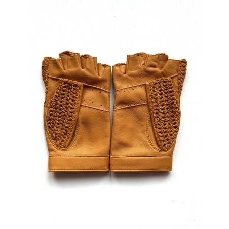 Mitaines en Cuir d'Agneau et Crochet Coton Cork Michèle Non Doublées.