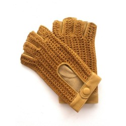 Mitaines en Cuir d'Agneau et Crochet Coton Cork Michèle Non Doublées.