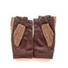 Mitaines en Cuir d'Agneau et Crochet Coton Tan Biscuit Michèle Non Doublées.
