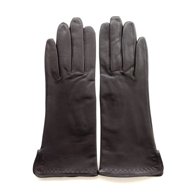Gants en Cuir d'Agneau Marron Violette Doublés Soie.
