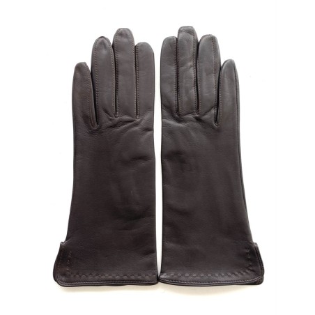 Gants en Cuir d'Agneau Marron Violette Doublés Soie.
