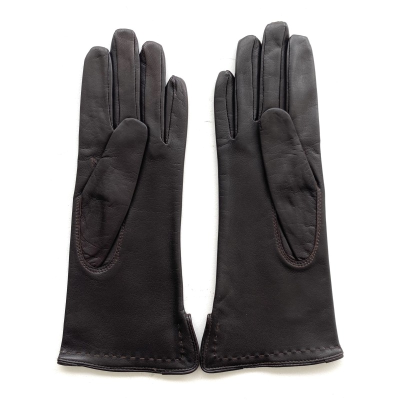 Gants en Cuir d'Agneau Marron Violette Doublés Soie.