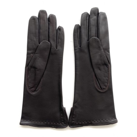 Gants en Cuir d'Agneau Marron Violette Doublés Soie.