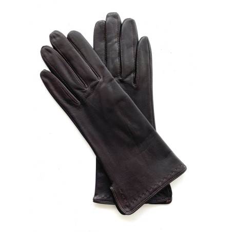 Gants en Cuir d'Agneau Marron Violette Doublés Soie.