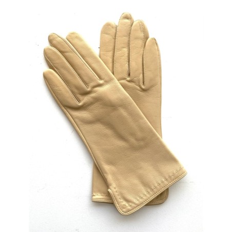 Gants en Cuir d'Agneau Parchemin Violette Doublés Soie.