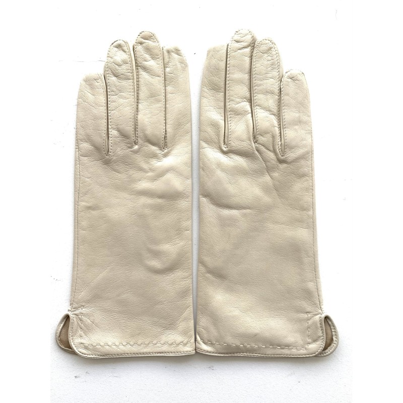 Gants en Cuir d'Agneau Beige Violette Doublés Soie.