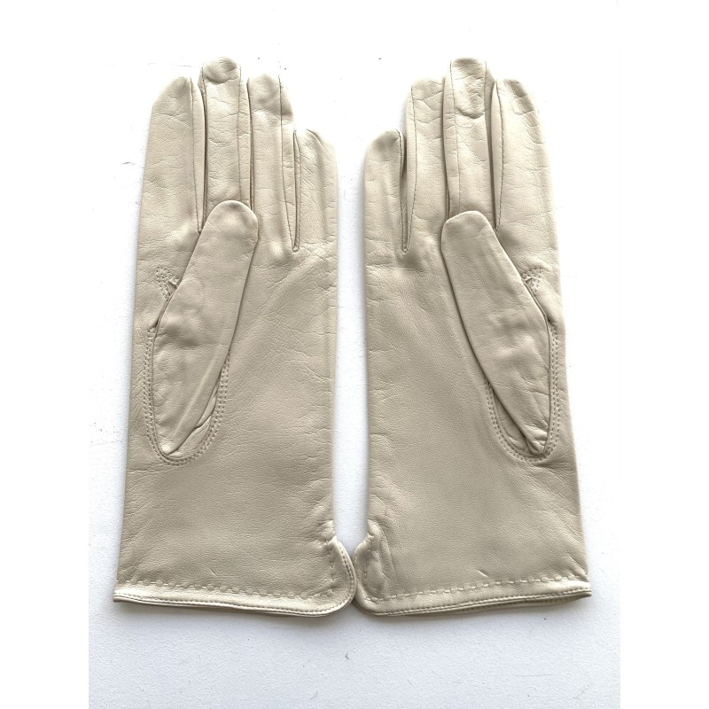 Gants en Cuir d'Agneau Beige Violette Doublés Soie.