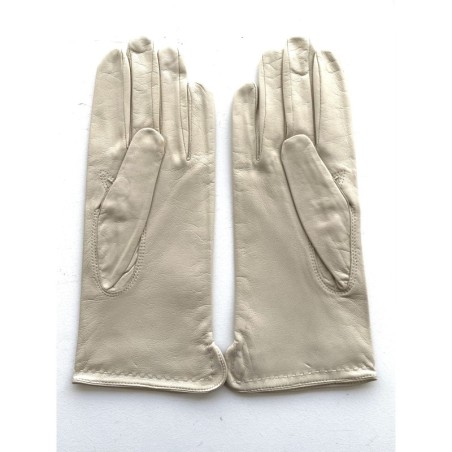 Gants en Cuir d'Agneau Beige Violette Doublés Soie.